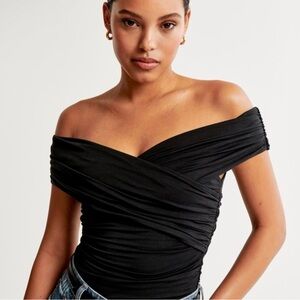 Black Off-Shoulder Rouched Top